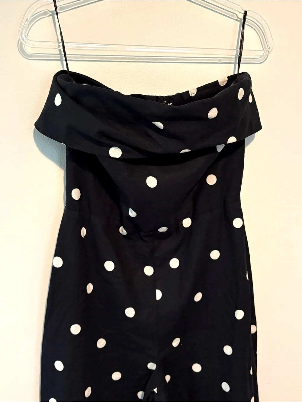 Sezane Editions Stella polka dot strapless trouser jumpsuit
